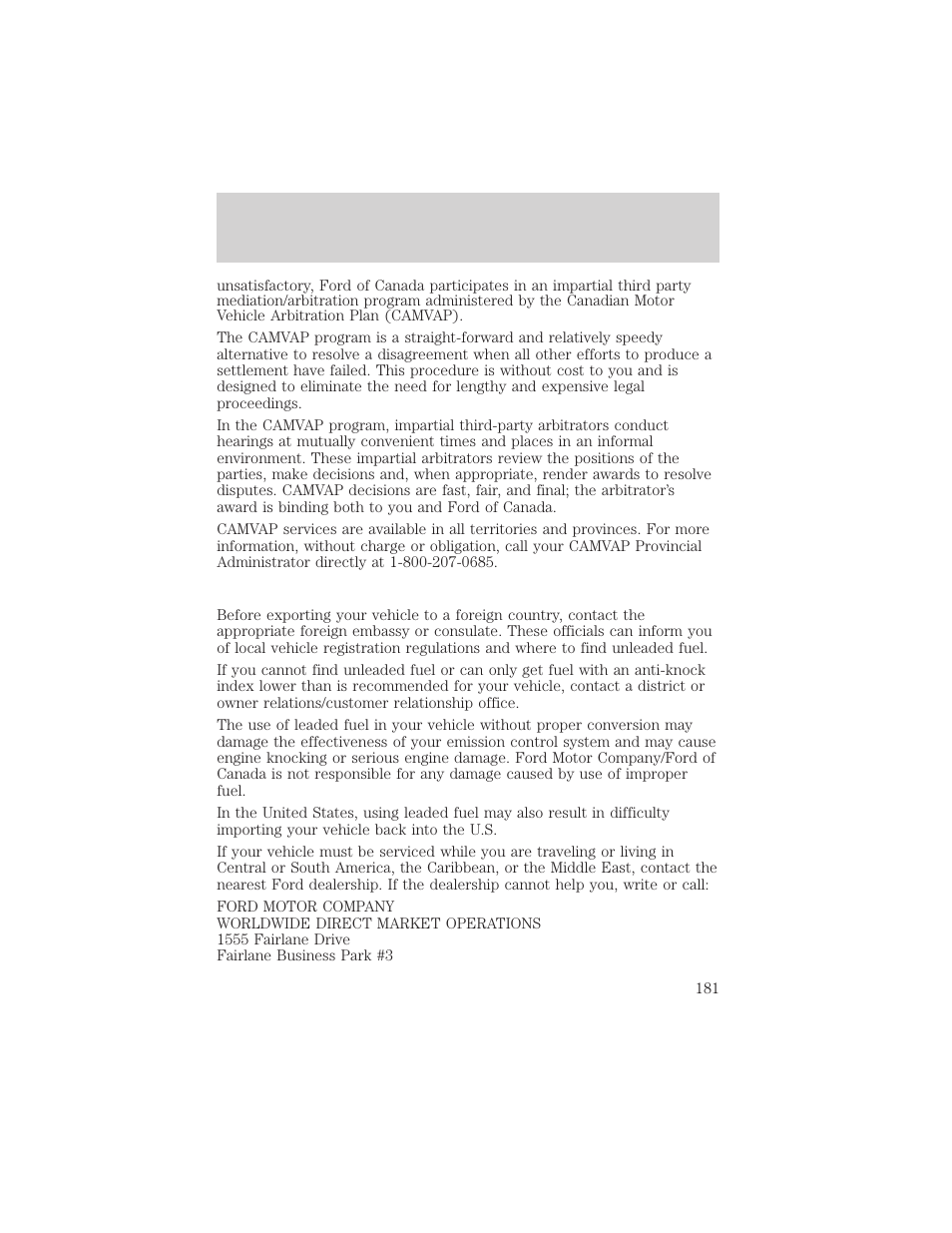 Customer assistance | FORD 2002 Crown Victoria v.2 User Manual | Page 181 / 240