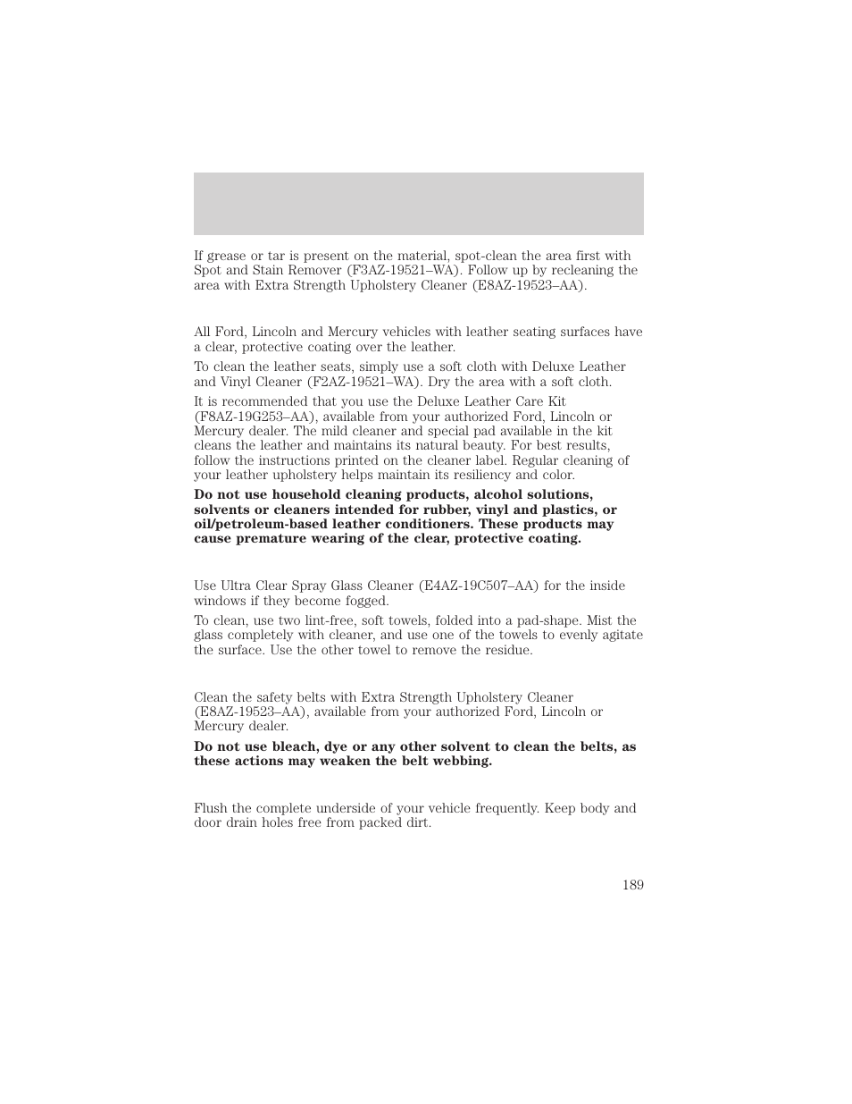 Cleaning | FORD 2002 Crown Victoria v.2 User Manual | Page 189 / 240