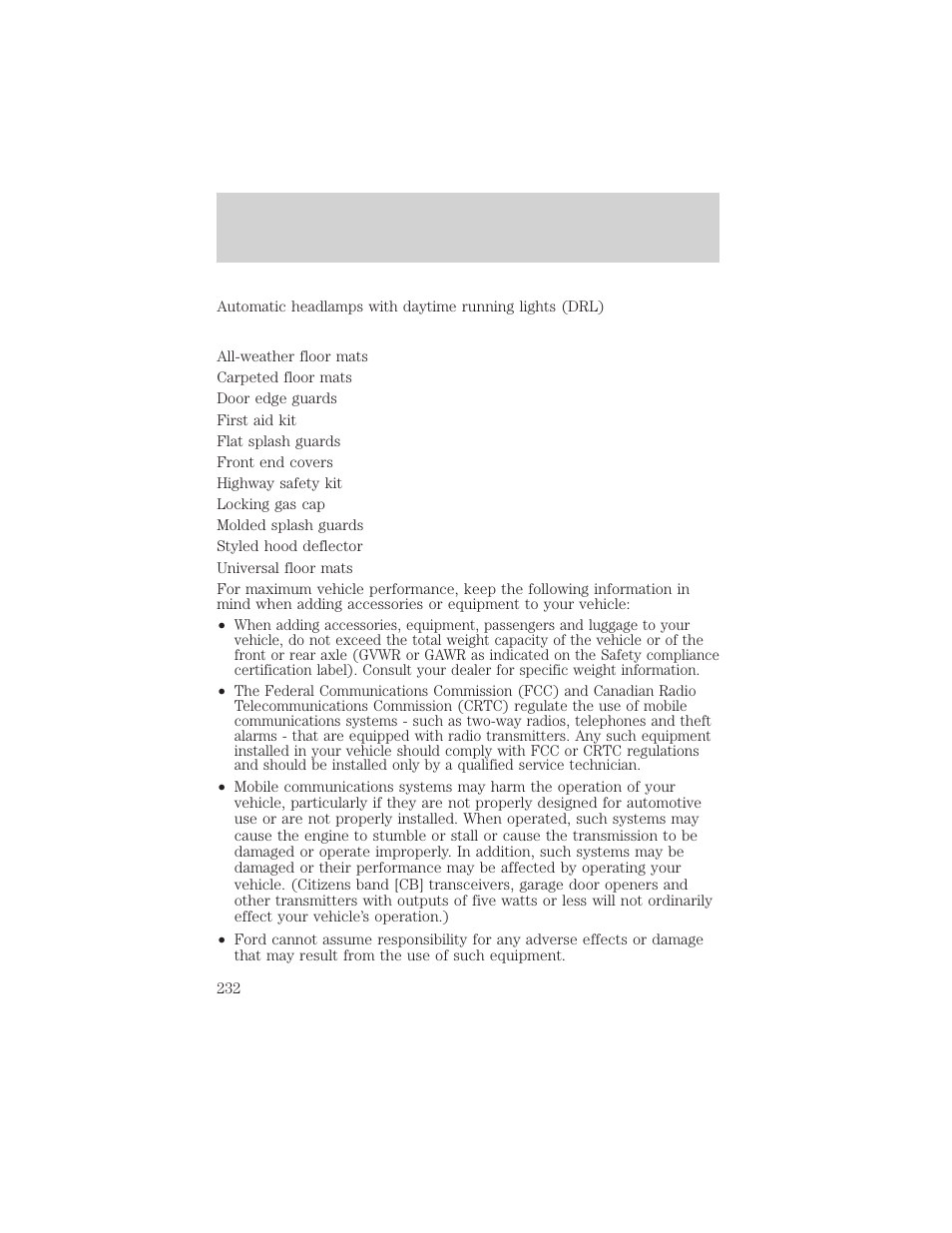 Accessories | FORD 2002 Crown Victoria v.2 User Manual | Page 232 / 240