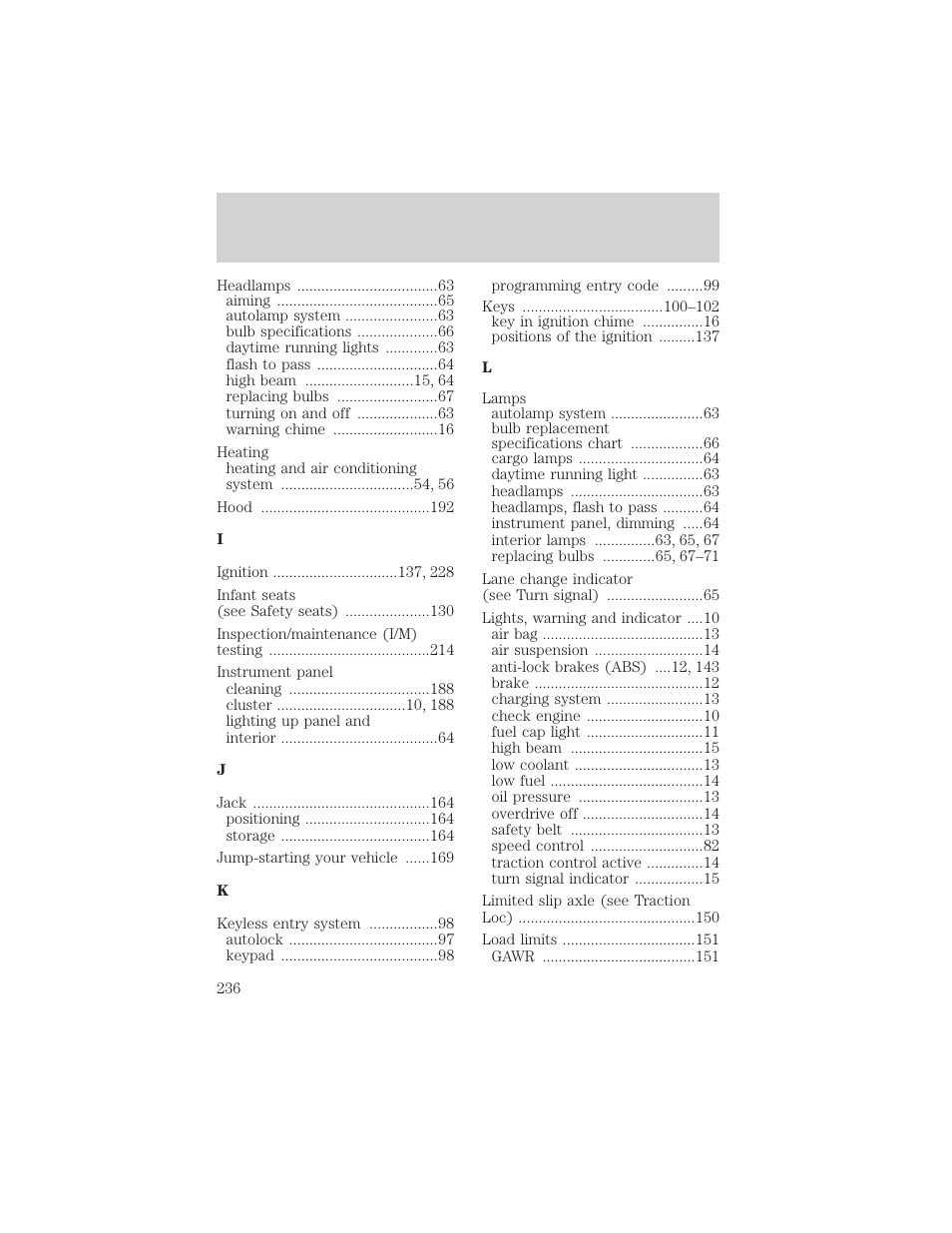 Index | FORD 2002 Crown Victoria v.2 User Manual | Page 236 / 240