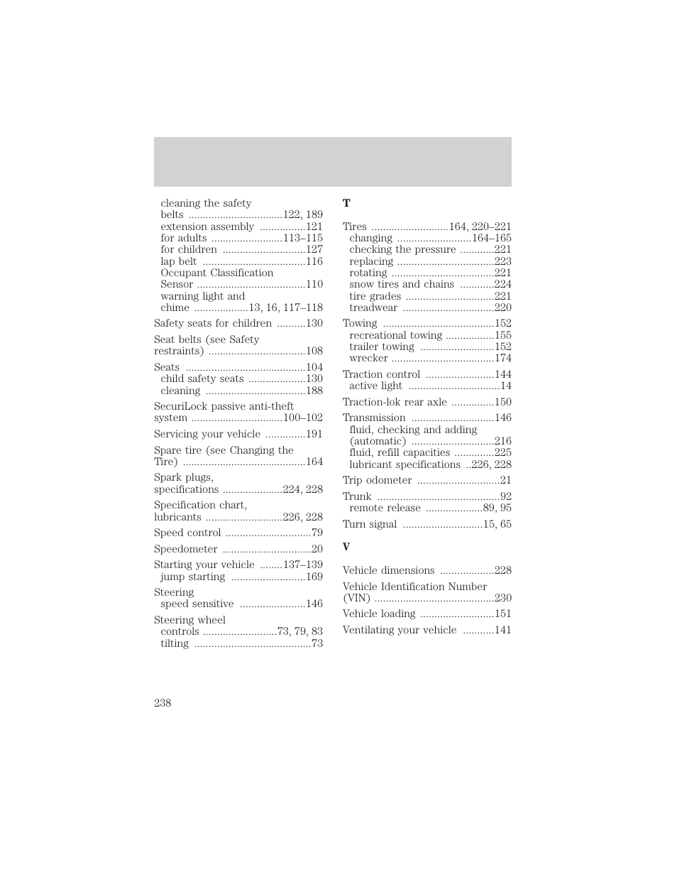 Index | FORD 2002 Crown Victoria v.2 User Manual | Page 238 / 240