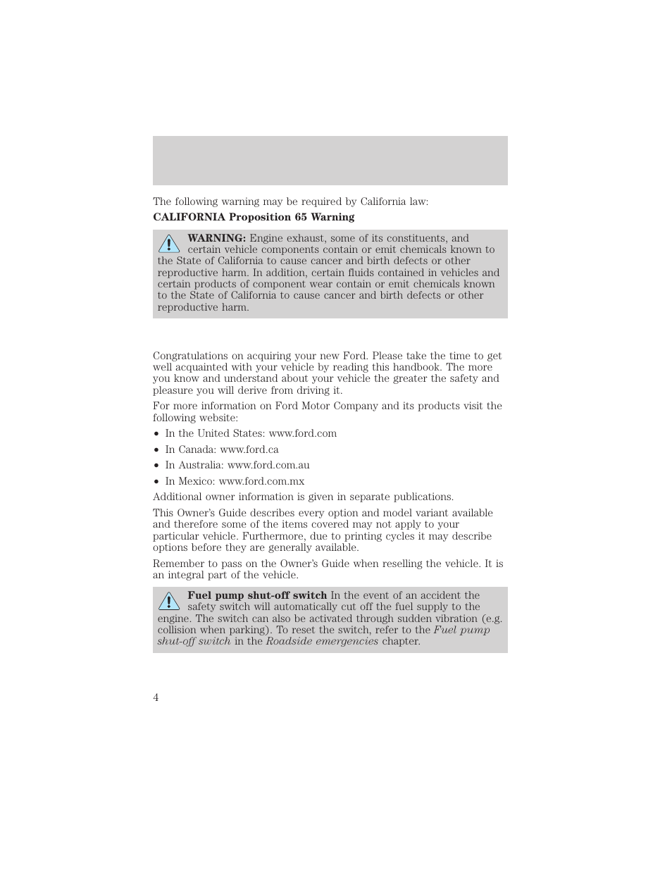 Introduction | FORD 2002 Crown Victoria v.2 User Manual | Page 4 / 240