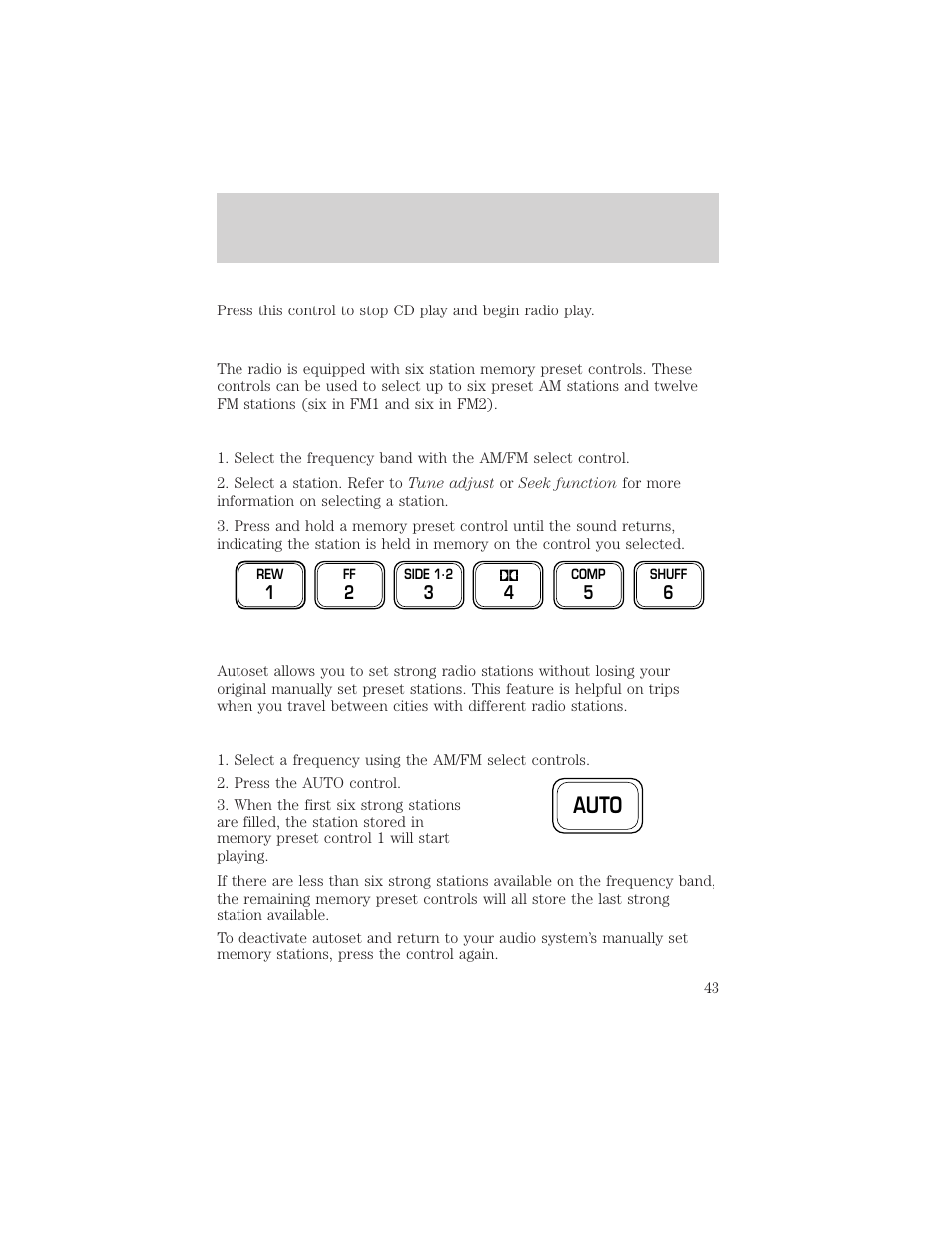 Auto, Entertainment systems | FORD 2002 Crown Victoria v.2 User Manual | Page 43 / 240