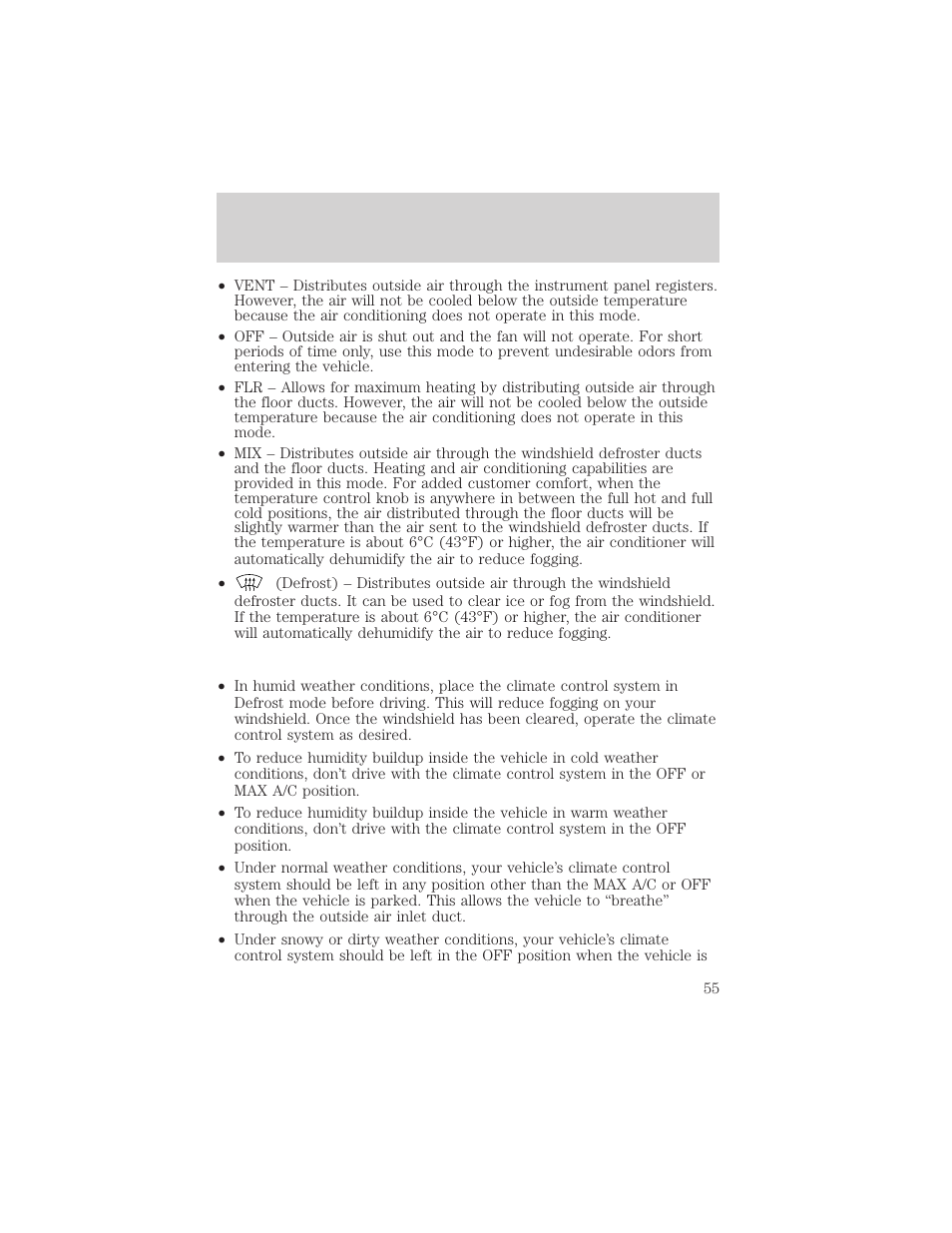 Climate controls | FORD 2002 Crown Victoria v.2 User Manual | Page 55 / 240