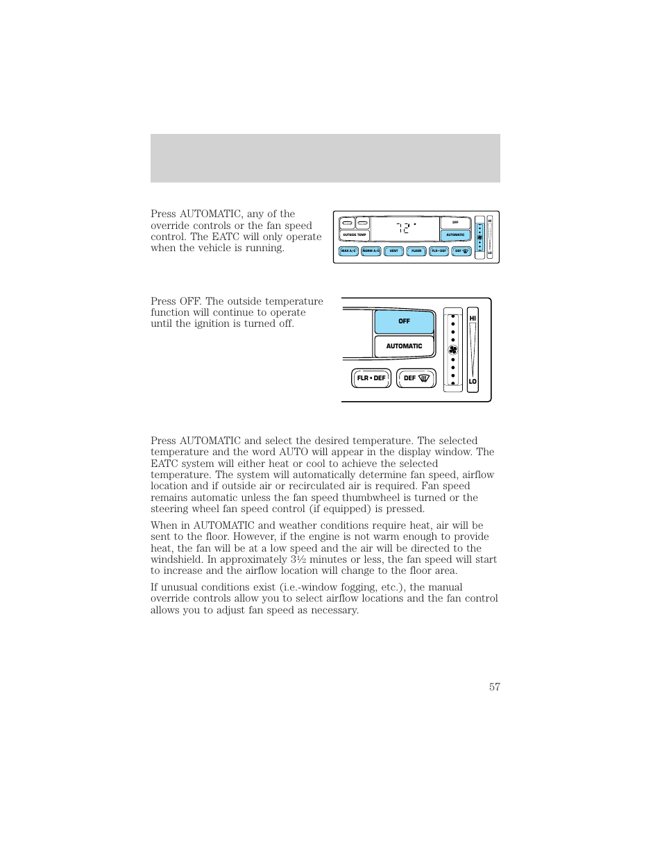 Climate controls | FORD 2002 Crown Victoria v.2 User Manual | Page 57 / 240