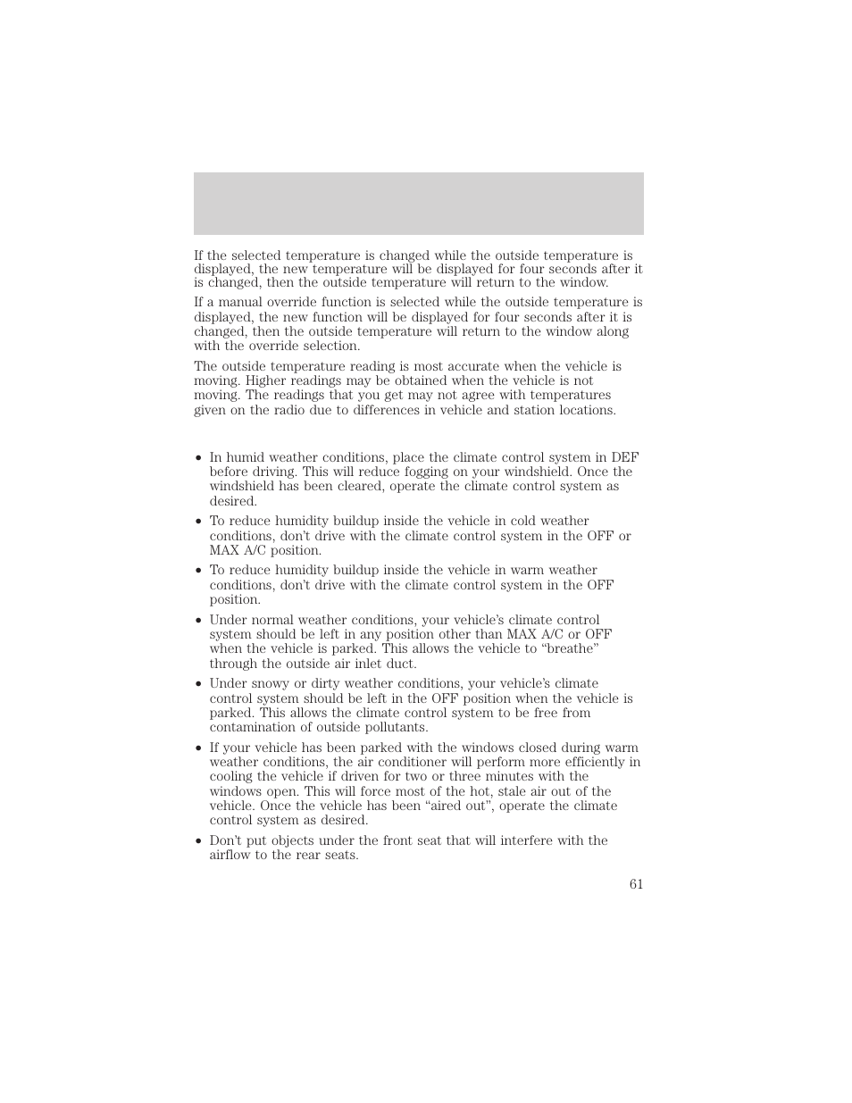 Climate controls | FORD 2002 Crown Victoria v.2 User Manual | Page 61 / 240