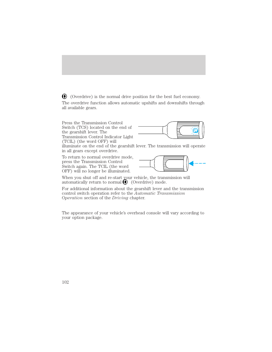 Driver controls | FORD 2002 E-450 v.1 User Manual | Page 102 / 272