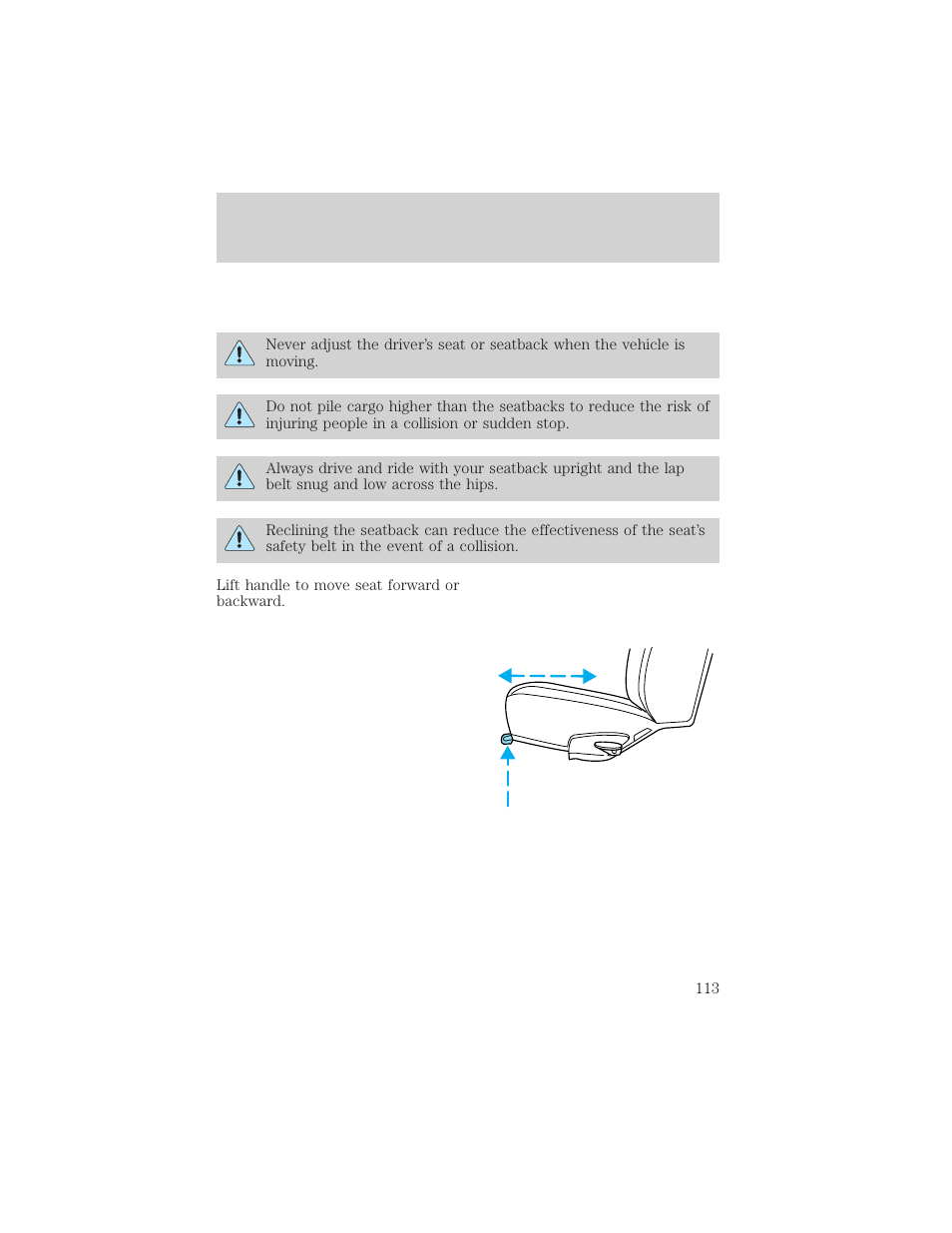 Seating and safety restraints | FORD 2002 E-450 v.1 User Manual | Page 113 / 272