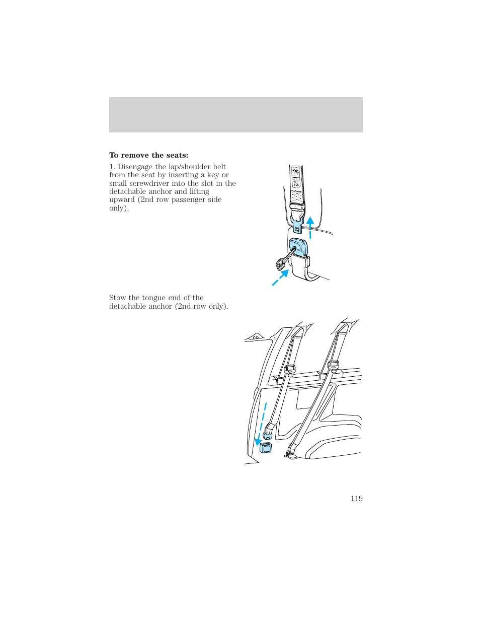 Seating and safety restraints | FORD 2002 E-450 v.1 User Manual | Page 119 / 272