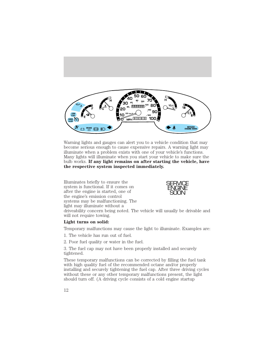 Instrument cluster | FORD 2002 E-450 v.1 User Manual | Page 12 / 272