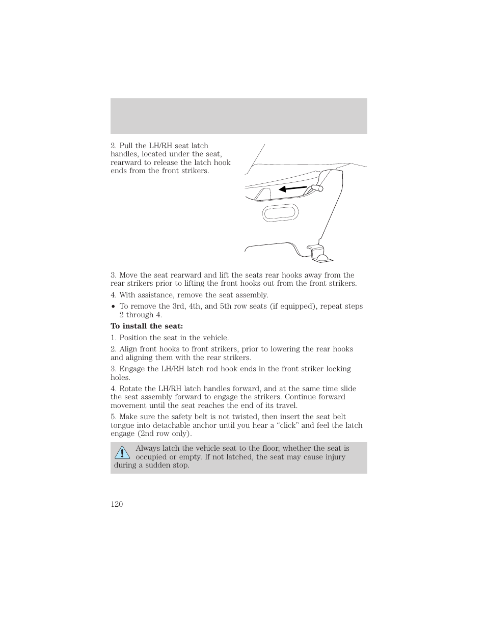 Seating and safety restraints | FORD 2002 E-450 v.1 User Manual | Page 120 / 272