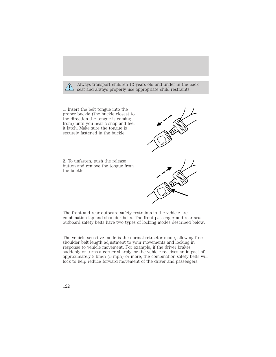 Seating and safety restraints | FORD 2002 E-450 v.1 User Manual | Page 122 / 272