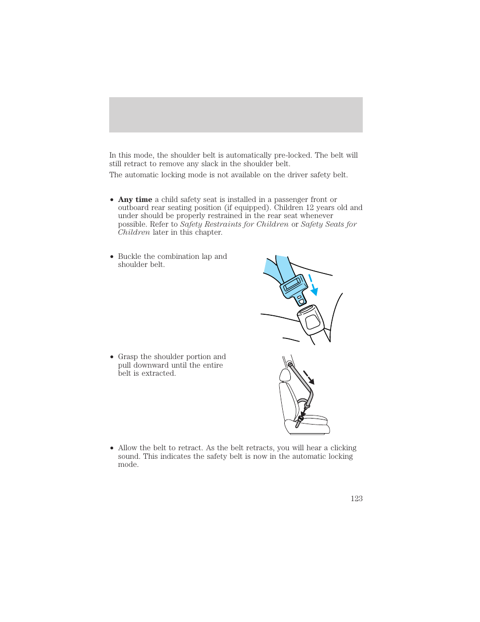 Seating and safety restraints | FORD 2002 E-450 v.1 User Manual | Page 123 / 272