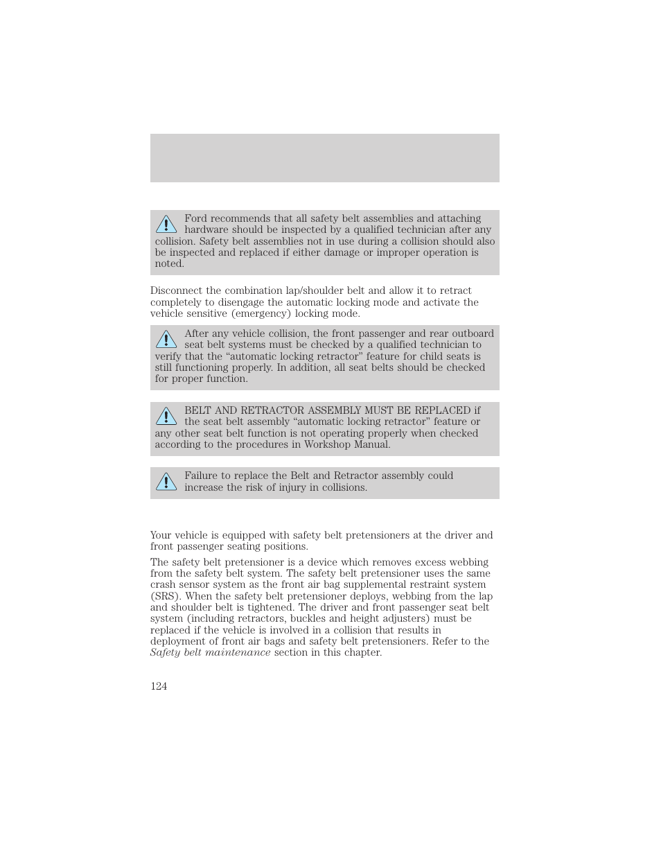 Seating and safety restraints | FORD 2002 E-450 v.1 User Manual | Page 124 / 272