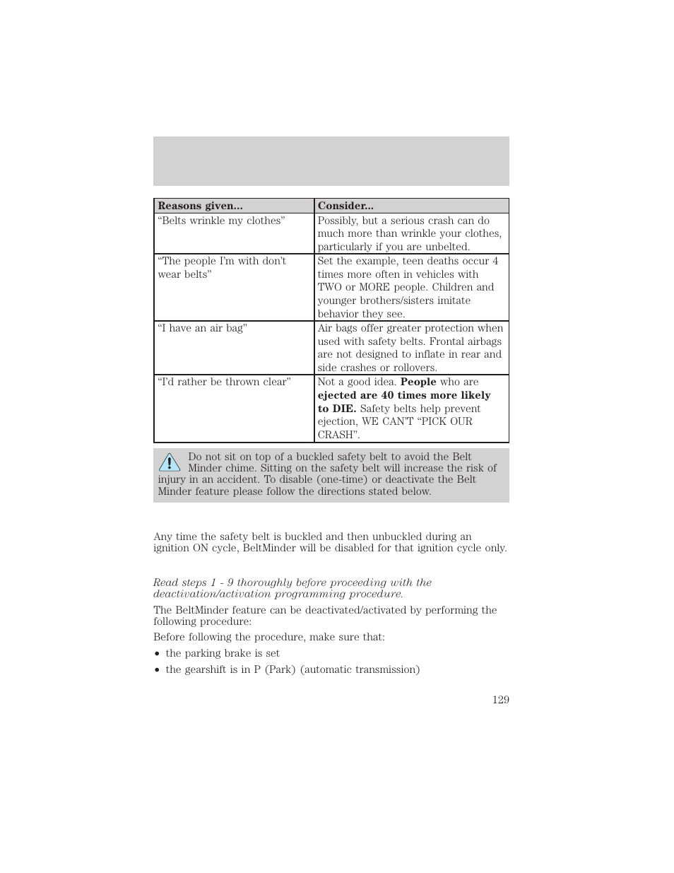 Seating and safety restraints | FORD 2002 E-450 v.1 User Manual | Page 129 / 272