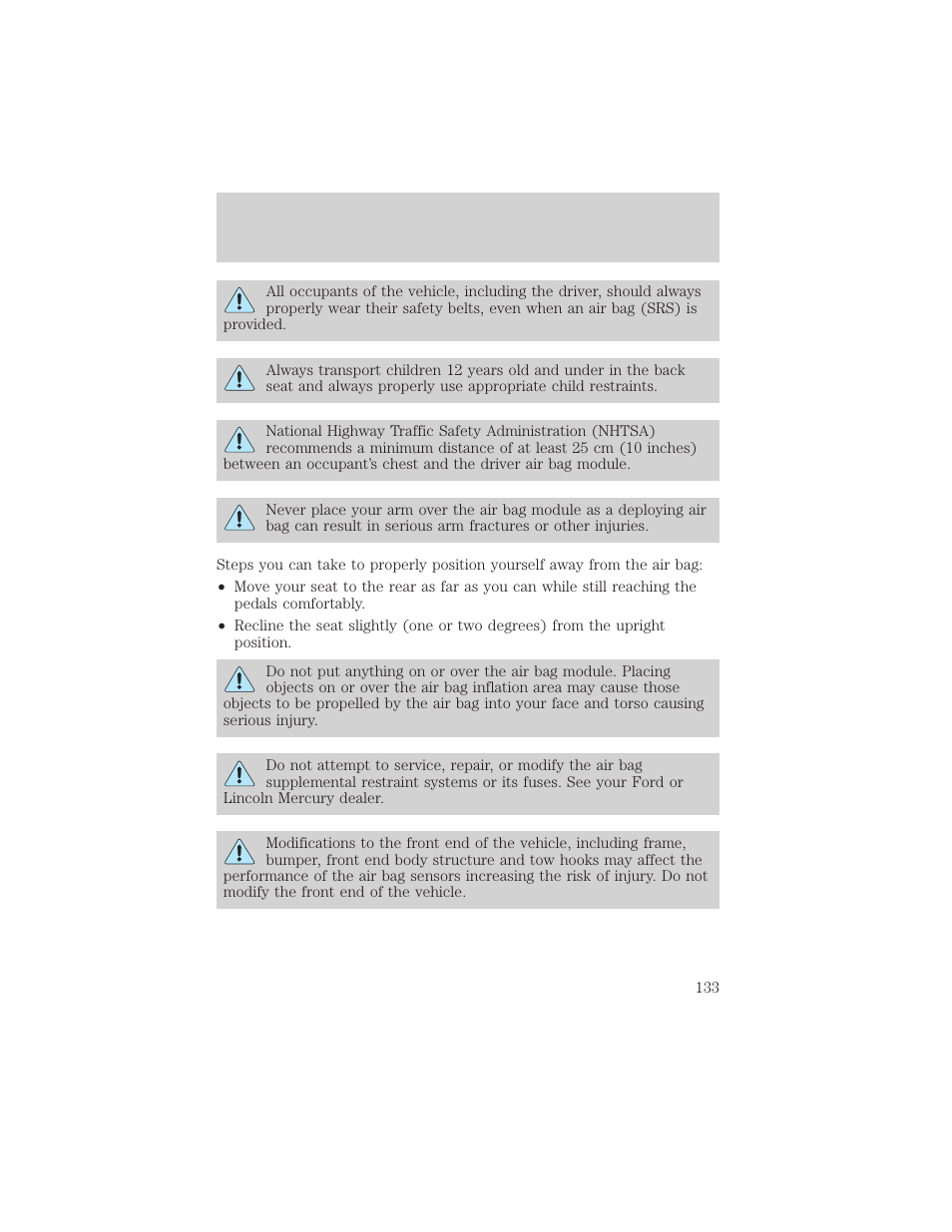 Seating and safety restraints | FORD 2002 E-450 v.1 User Manual | Page 133 / 272