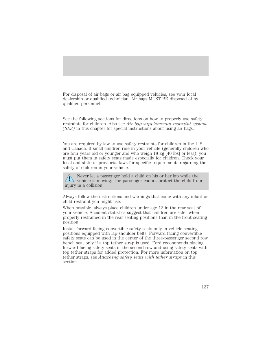 Seating and safety restraints | FORD 2002 E-450 v.1 User Manual | Page 137 / 272