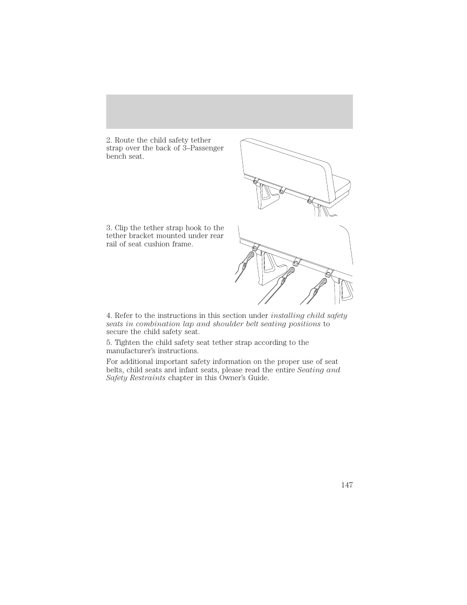 Seating and safety restraints | FORD 2002 E-450 v.1 User Manual | Page 147 / 272
