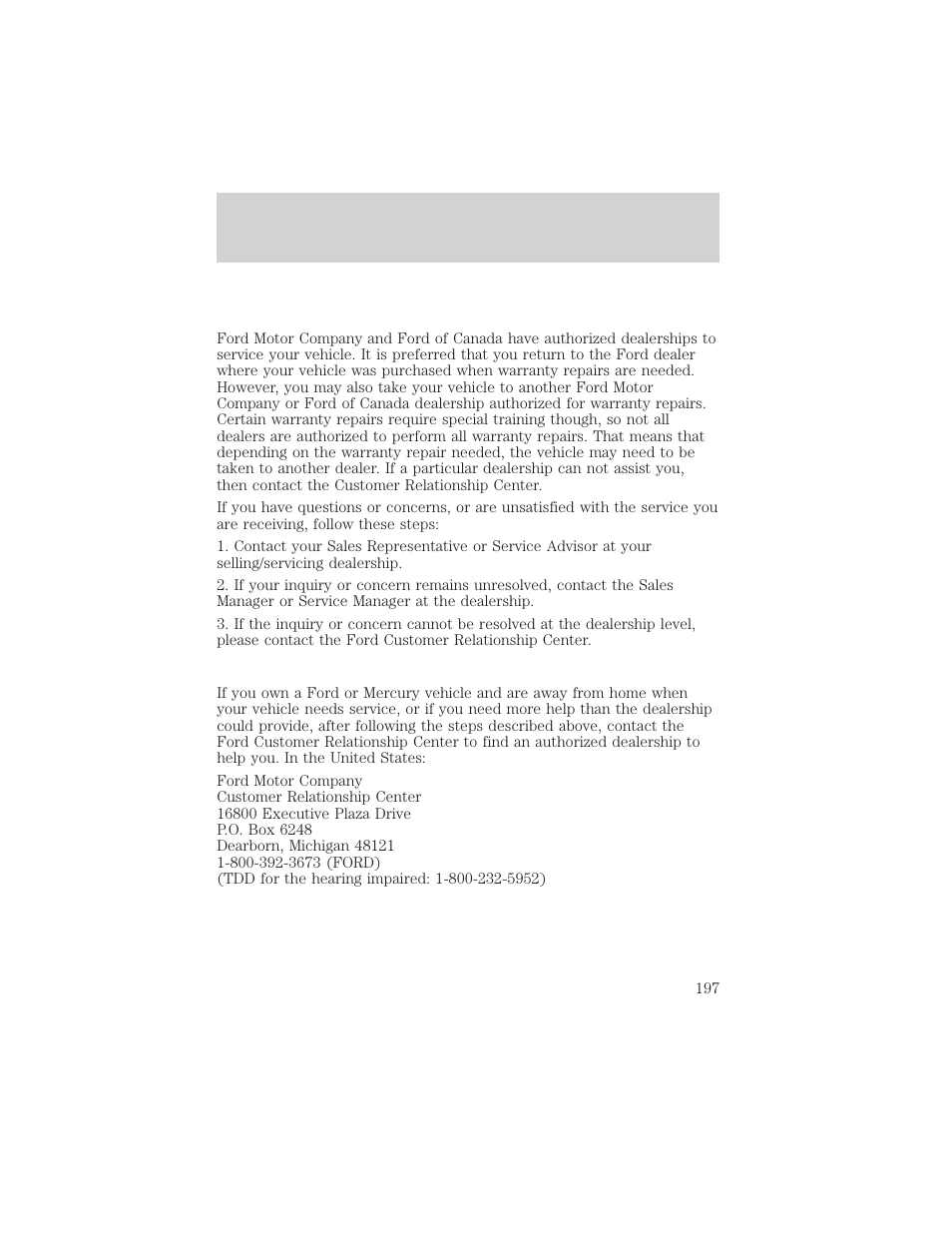 Customer assistance | FORD 2002 E-450 v.1 User Manual | Page 197 / 272
