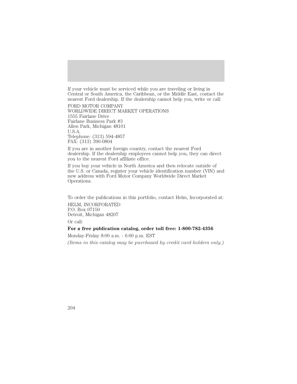 Customer assistance | FORD 2002 E-450 v.1 User Manual | Page 204 / 272