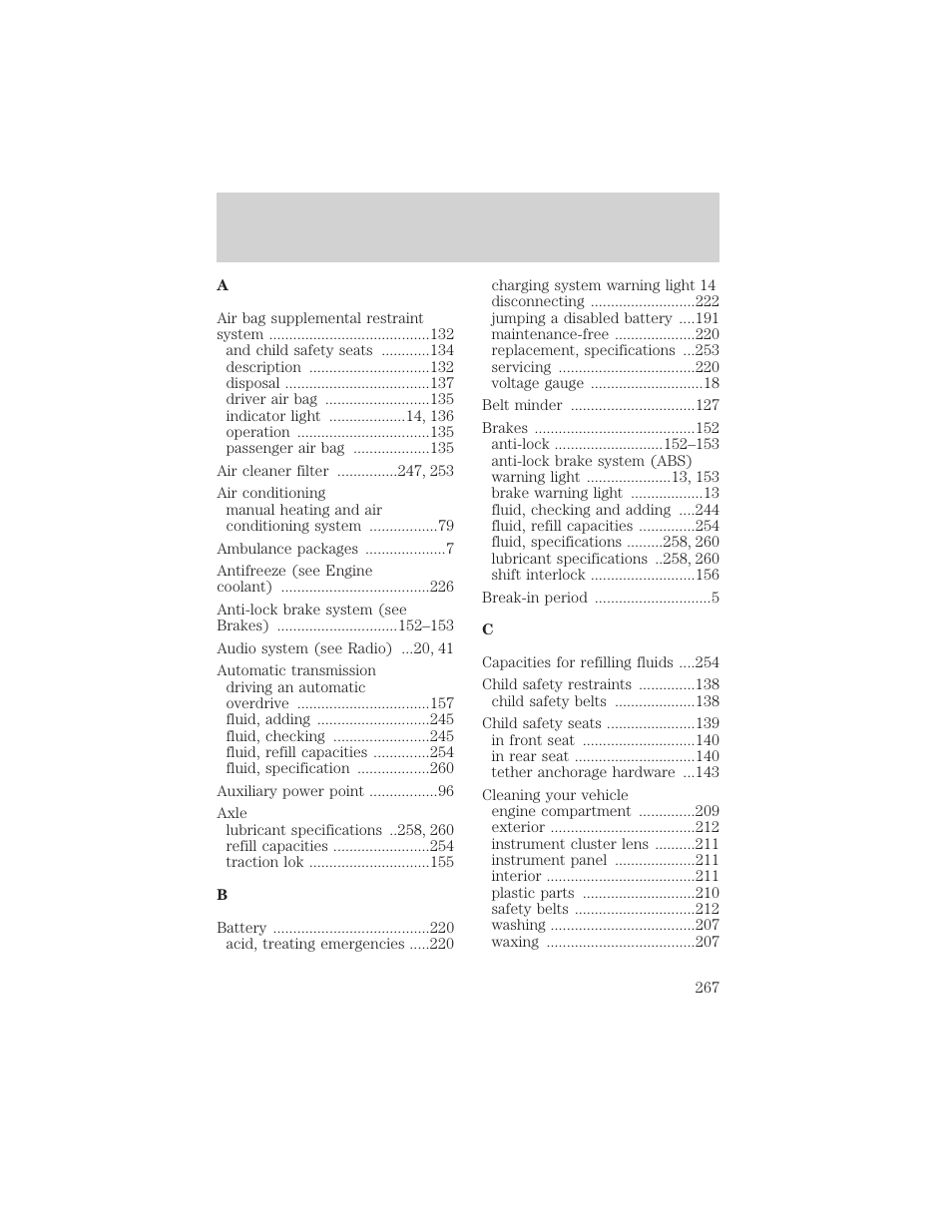 Index | FORD 2002 E-450 v.1 User Manual | Page 267 / 272