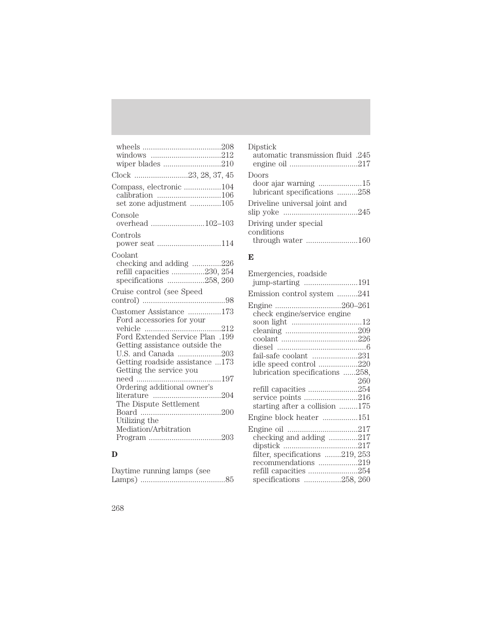 Index | FORD 2002 E-450 v.1 User Manual | Page 268 / 272