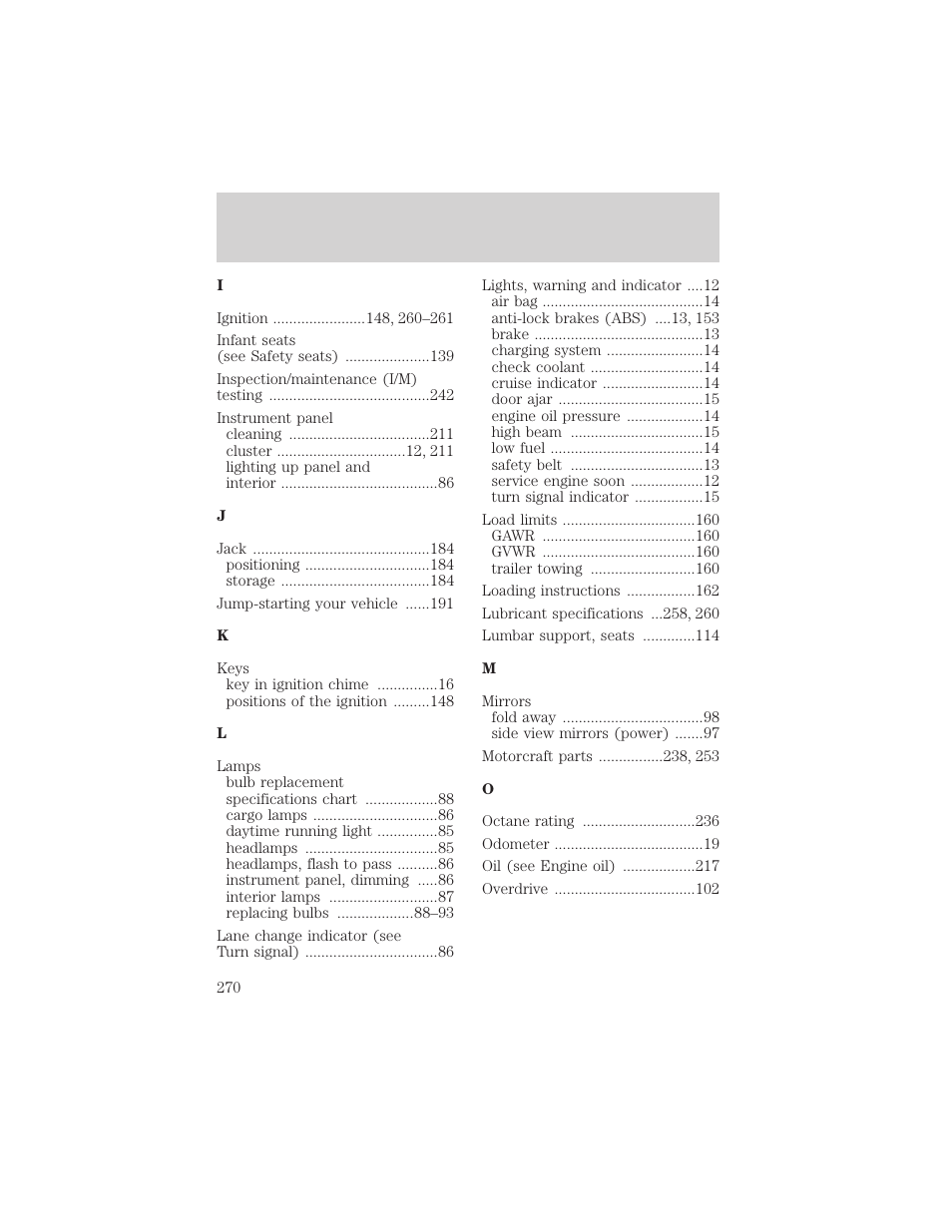 Index | FORD 2002 E-450 v.1 User Manual | Page 270 / 272