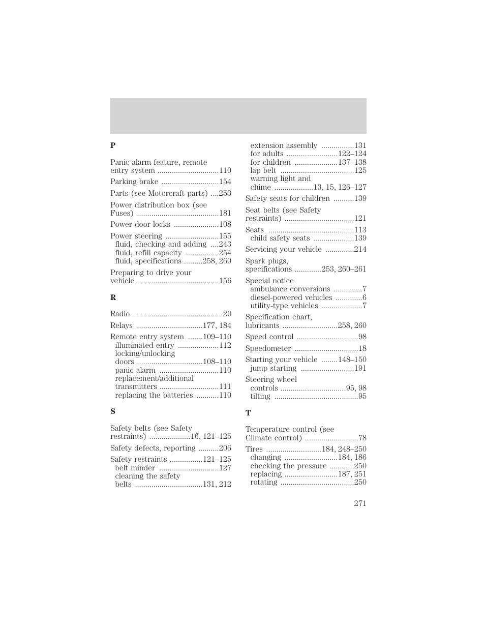 Index | FORD 2002 E-450 v.1 User Manual | Page 271 / 272
