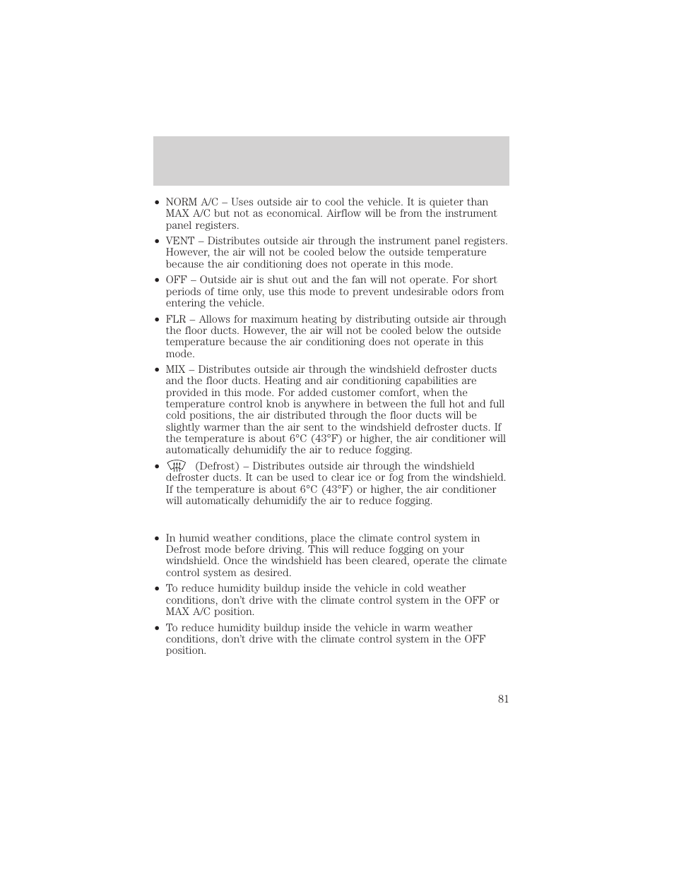 Climate controls | FORD 2002 E-450 v.1 User Manual | Page 81 / 272