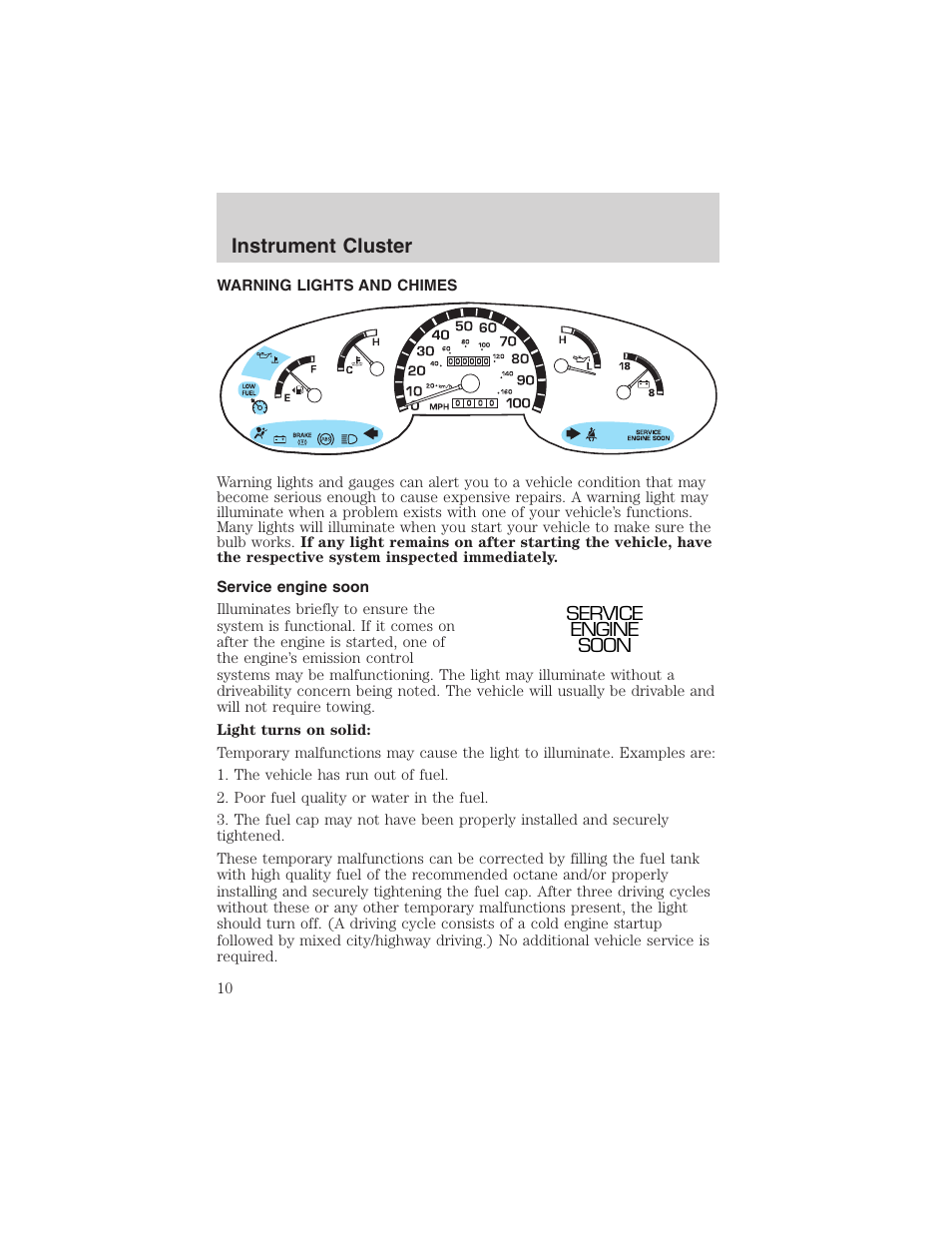 Instrument cluster | FORD 2002 E-450 v.2 User Manual | Page 10 / 256