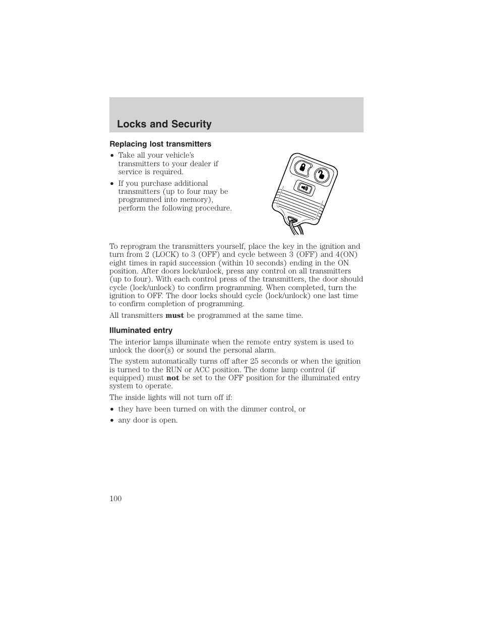 Locks and security | FORD 2002 E-450 v.2 User Manual | Page 100 / 256