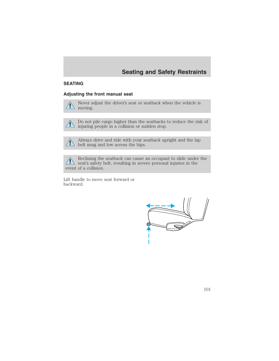 Seating and safety restraints | FORD 2002 E-450 v.2 User Manual | Page 101 / 256