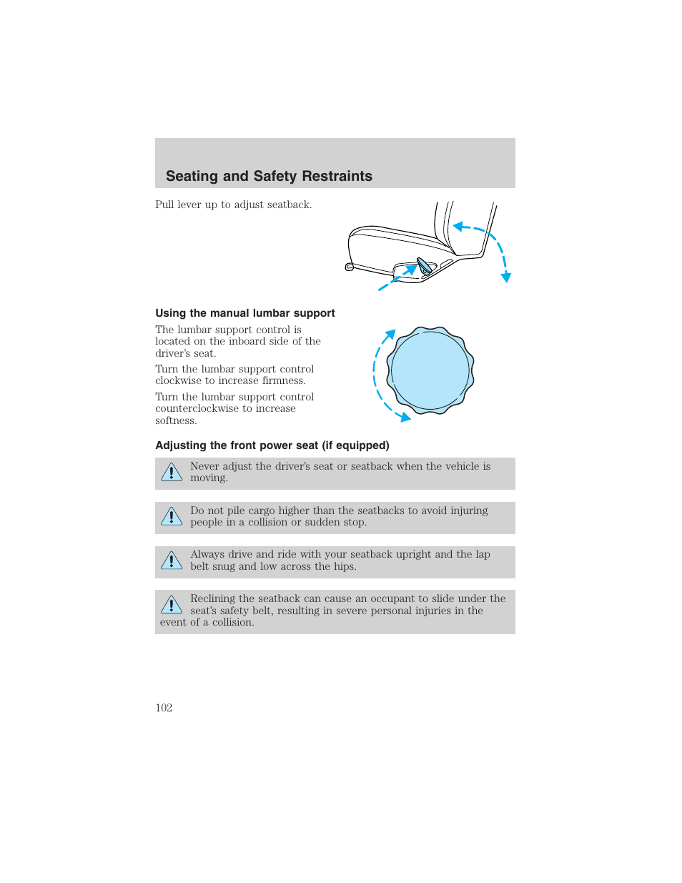 Seating and safety restraints | FORD 2002 E-450 v.2 User Manual | Page 102 / 256