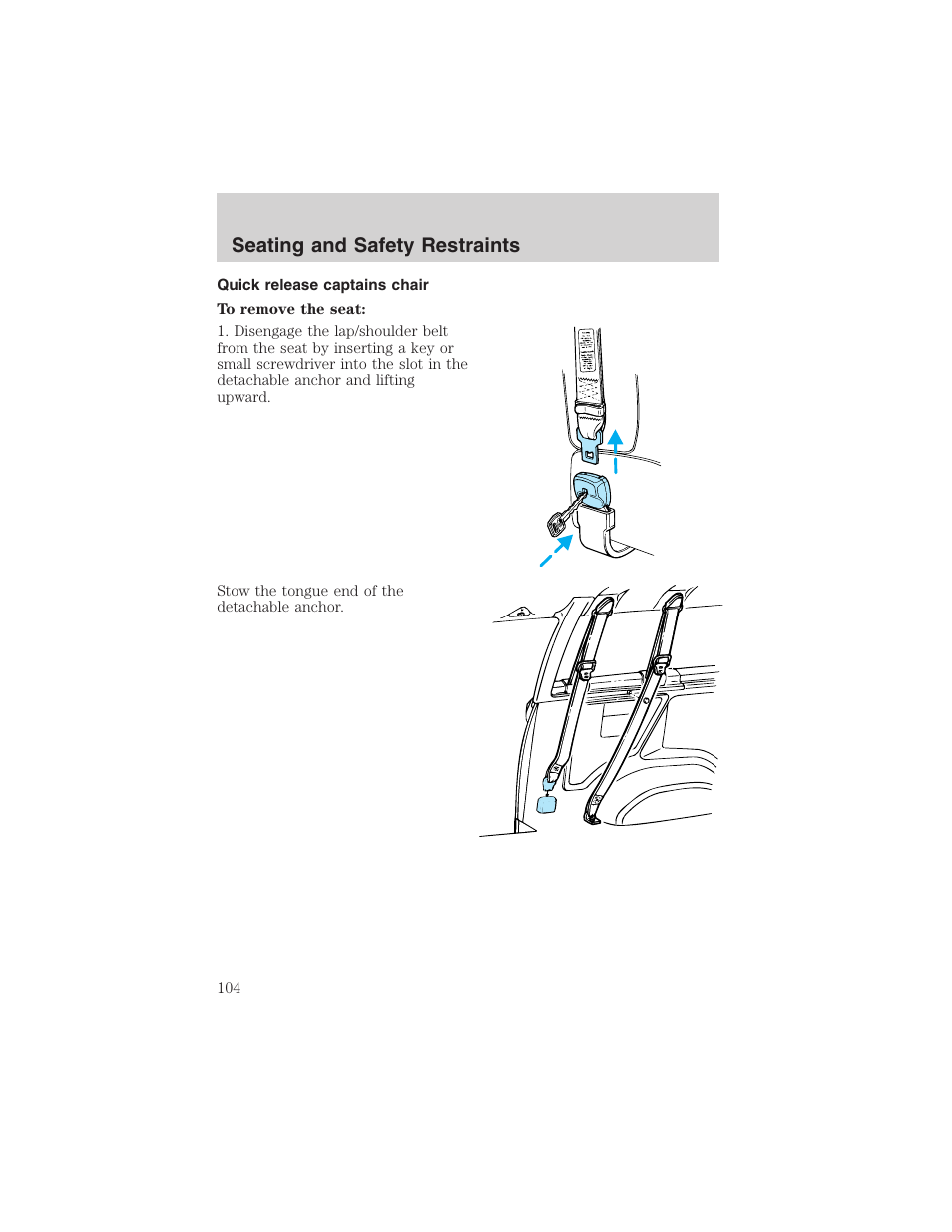 Seating and safety restraints | FORD 2002 E-450 v.2 User Manual | Page 104 / 256