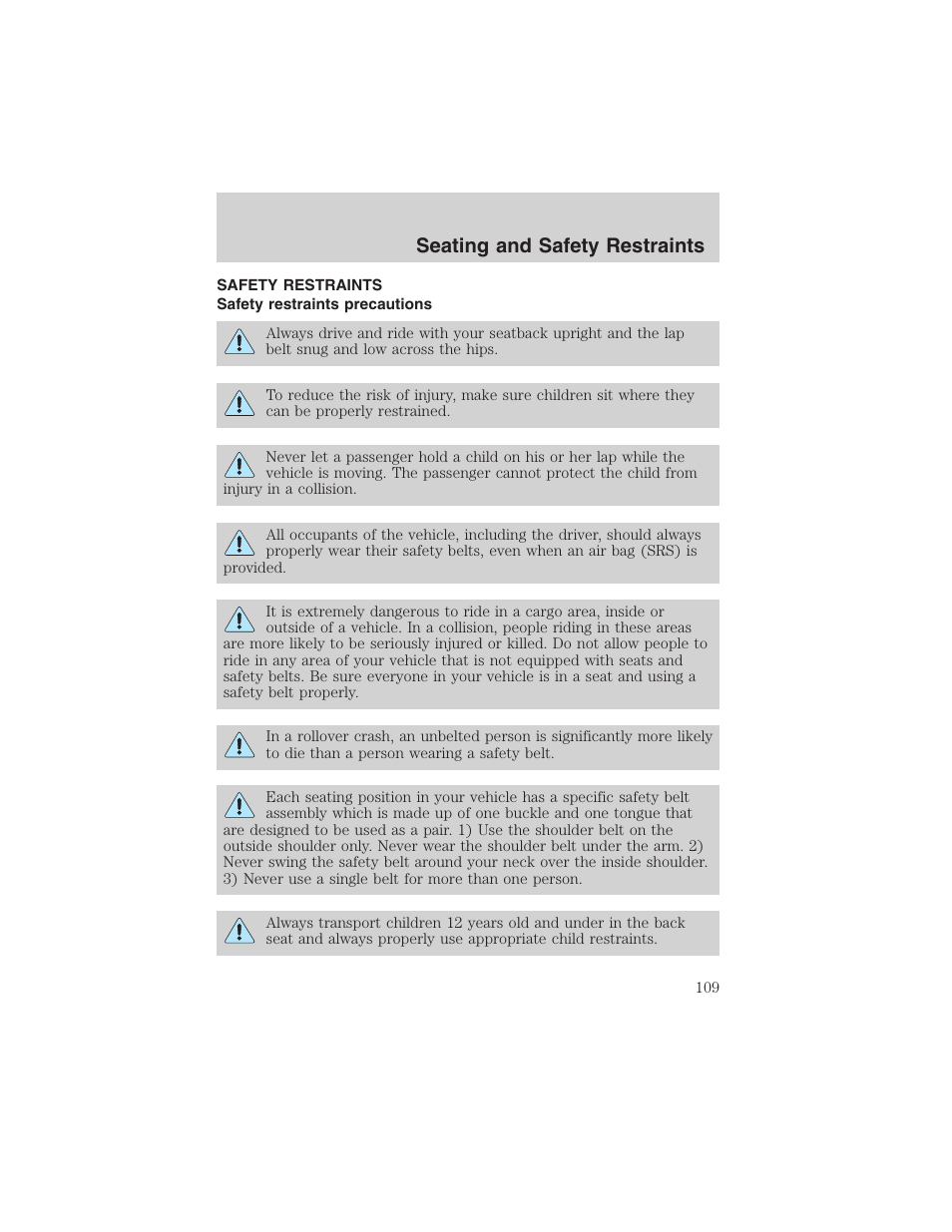 Seating and safety restraints | FORD 2002 E-450 v.2 User Manual | Page 109 / 256