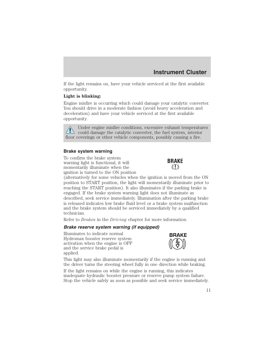 Instrument cluster | FORD 2002 E-450 v.2 User Manual | Page 11 / 256