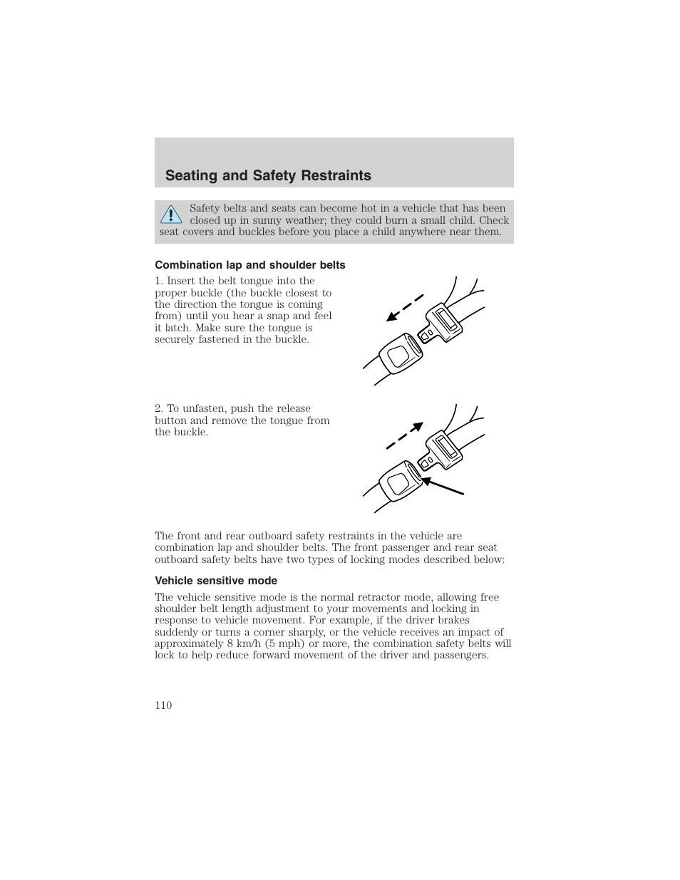 Seating and safety restraints | FORD 2002 E-450 v.2 User Manual | Page 110 / 256