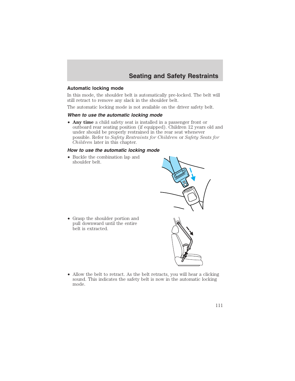 Seating and safety restraints | FORD 2002 E-450 v.2 User Manual | Page 111 / 256