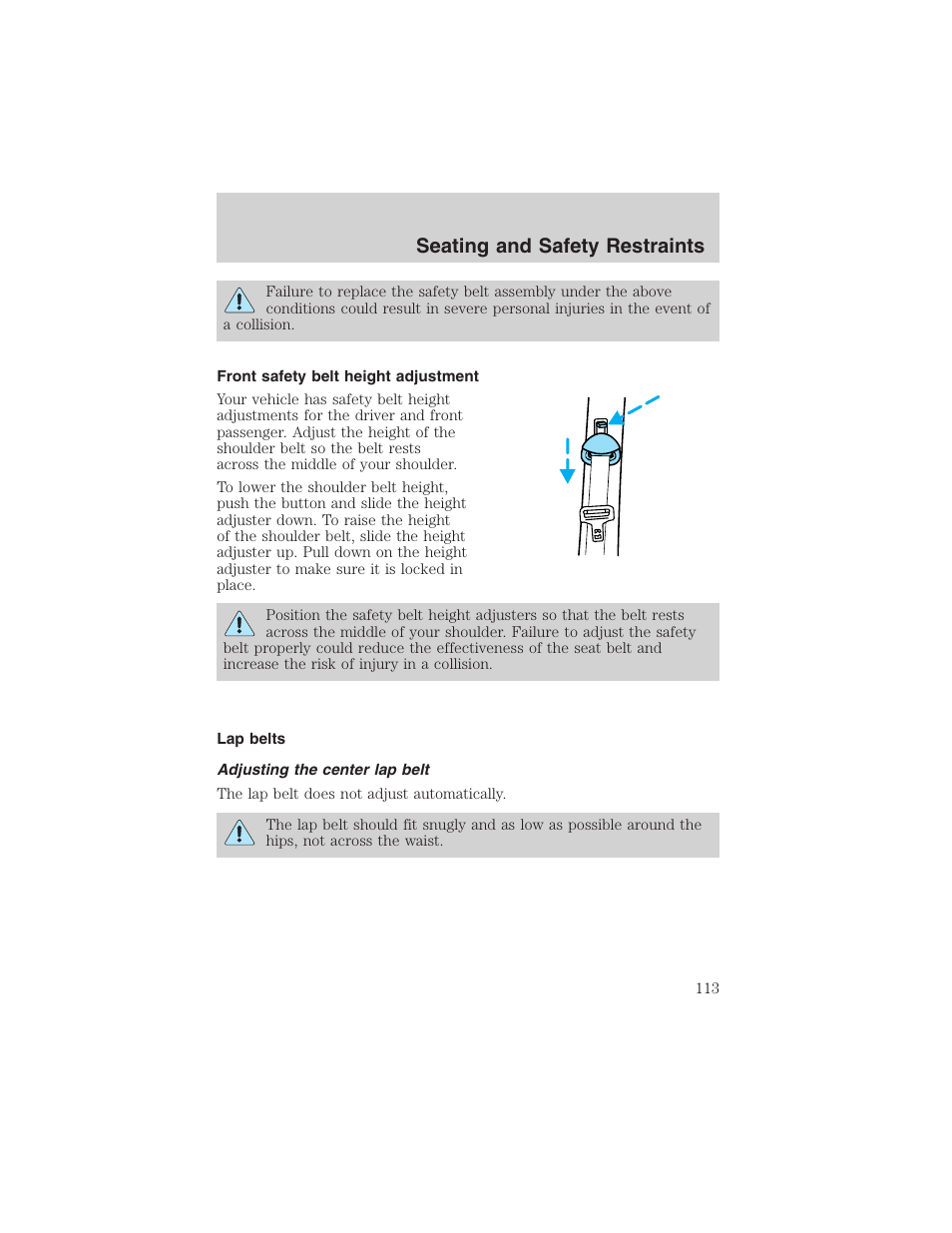 Seating and safety restraints | FORD 2002 E-450 v.2 User Manual | Page 113 / 256