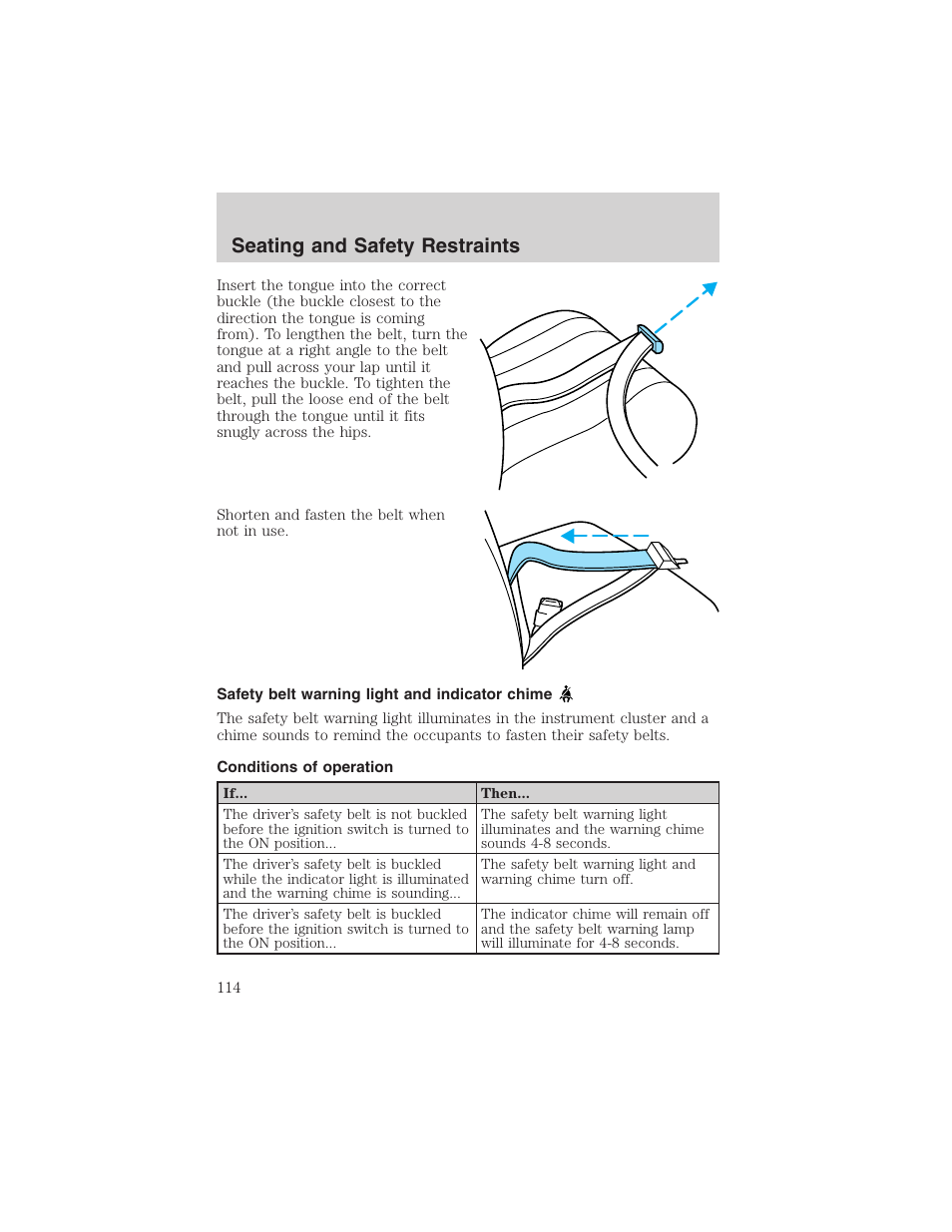 Seating and safety restraints | FORD 2002 E-450 v.2 User Manual | Page 114 / 256