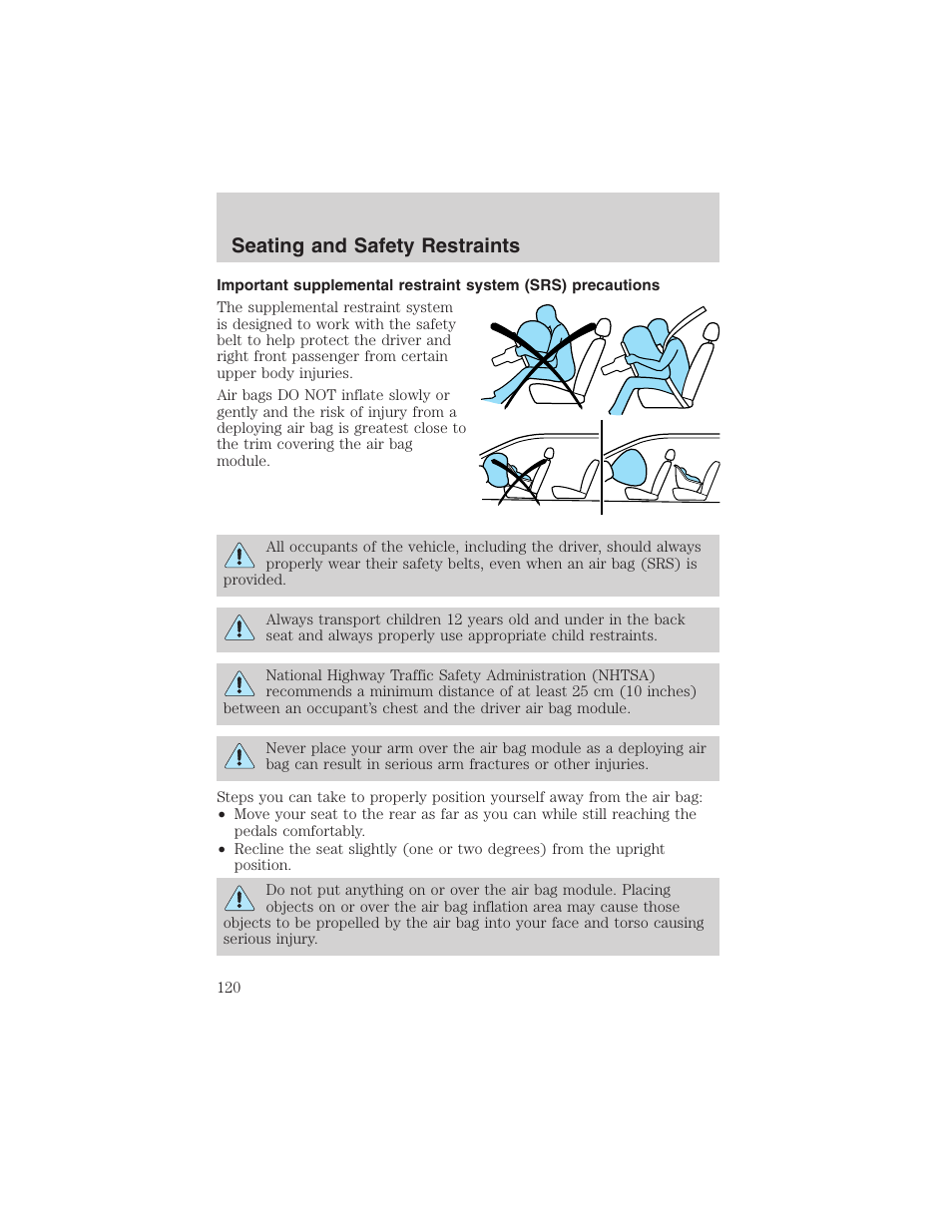 Seating and safety restraints | FORD 2002 E-450 v.2 User Manual | Page 120 / 256