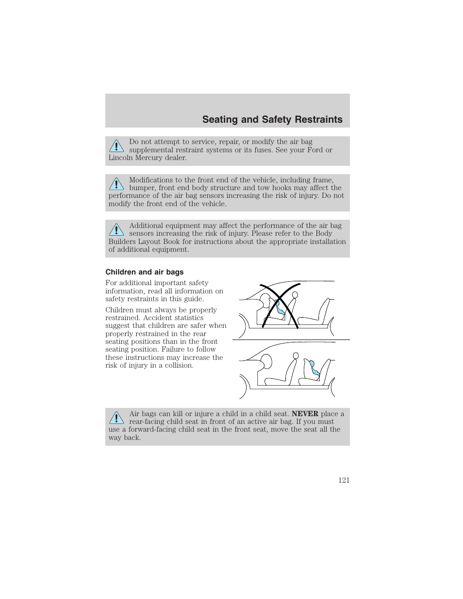 Seating and safety restraints | FORD 2002 E-450 v.2 User Manual | Page 121 / 256