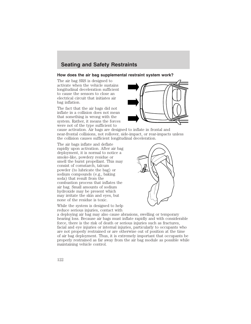 Seating and safety restraints | FORD 2002 E-450 v.2 User Manual | Page 122 / 256