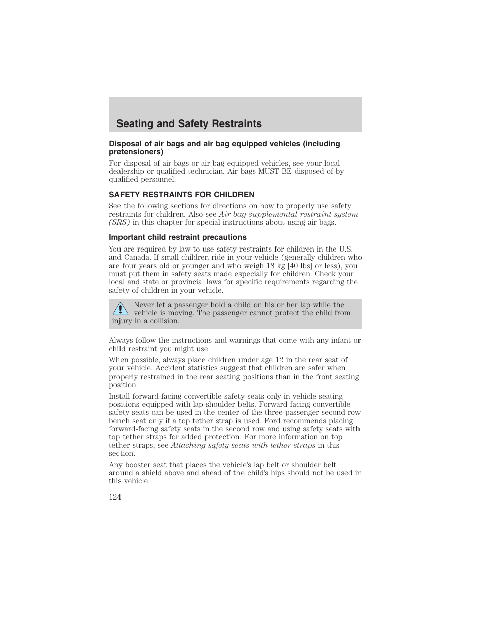 Seating and safety restraints | FORD 2002 E-450 v.2 User Manual | Page 124 / 256