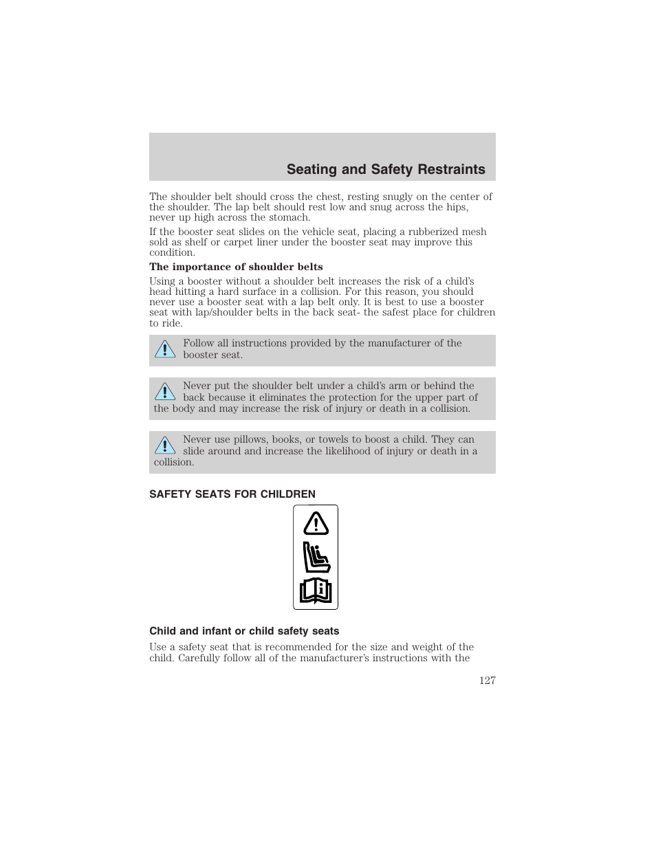 Seating and safety restraints | FORD 2002 E-450 v.2 User Manual | Page 127 / 256