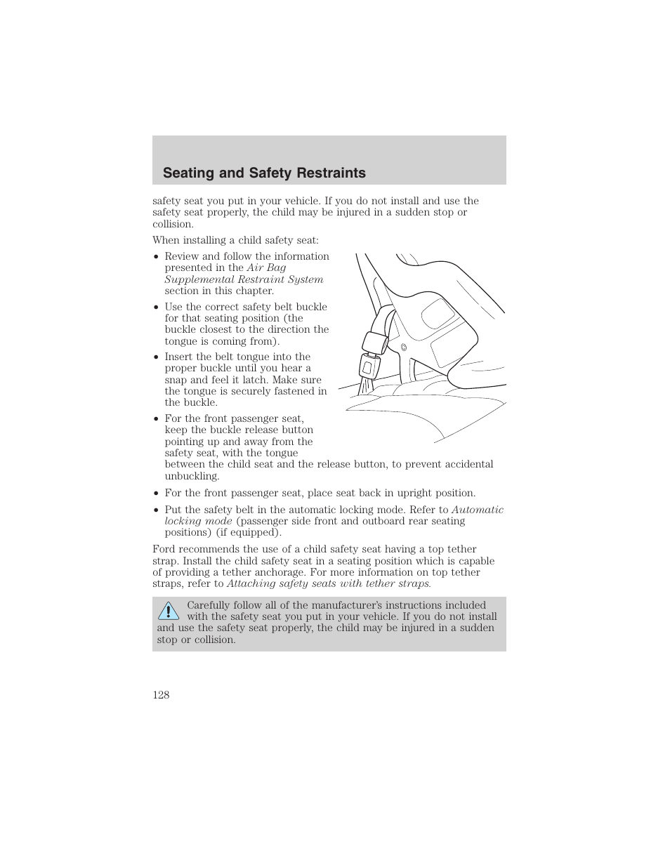 Seating and safety restraints | FORD 2002 E-450 v.2 User Manual | Page 128 / 256