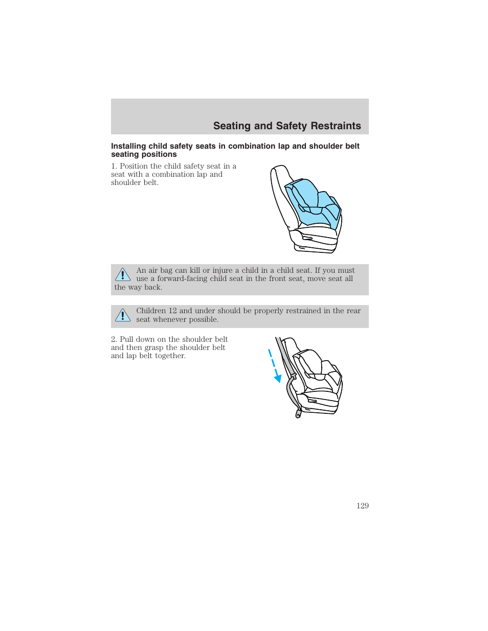 Seating and safety restraints | FORD 2002 E-450 v.2 User Manual | Page 129 / 256