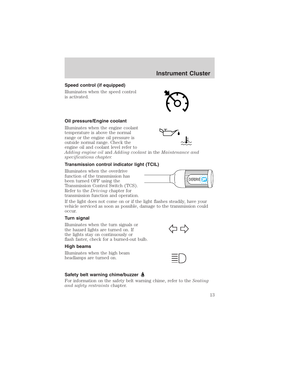 Instrument cluster | FORD 2002 E-450 v.2 User Manual | Page 13 / 256