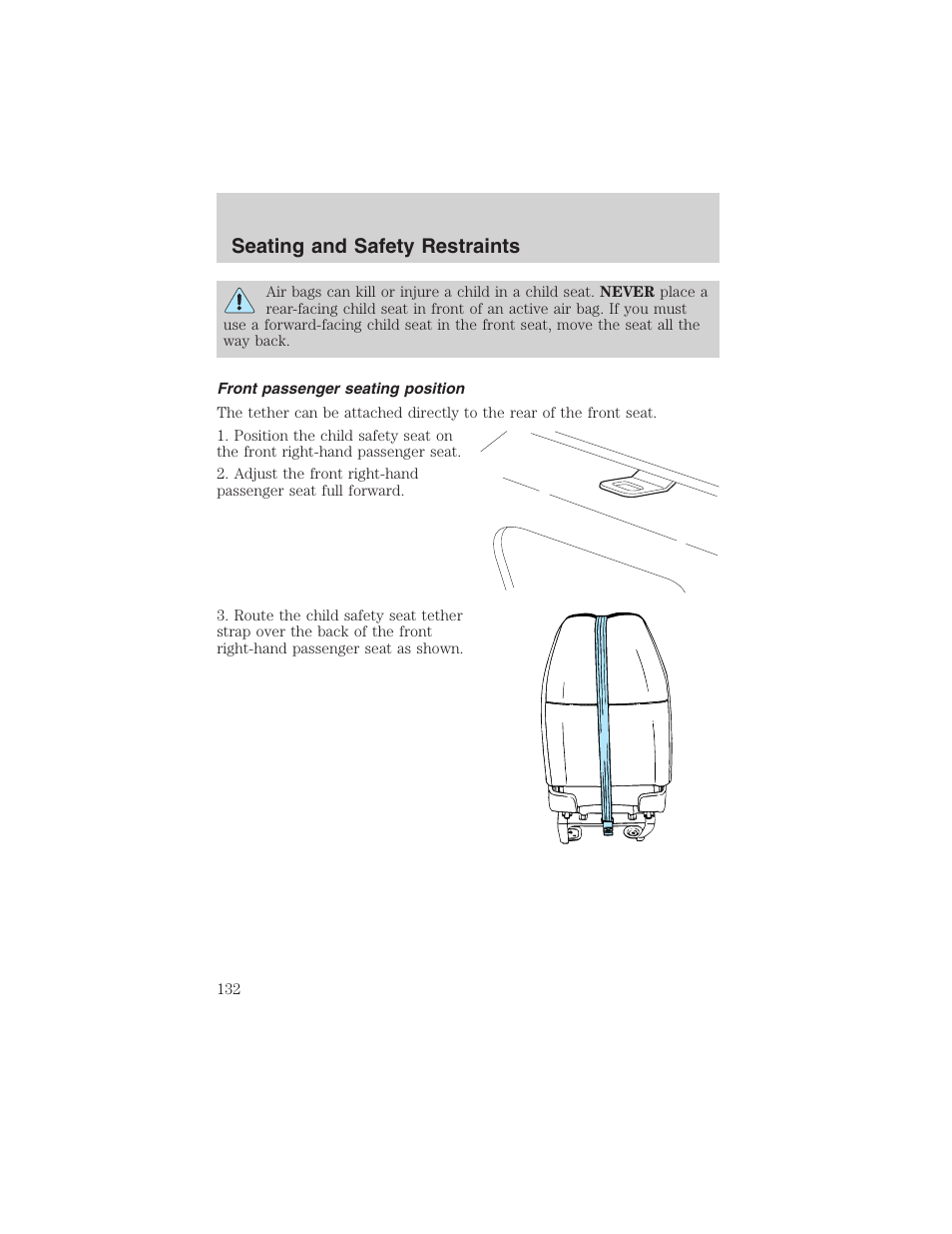 Seating and safety restraints | FORD 2002 E-450 v.2 User Manual | Page 132 / 256