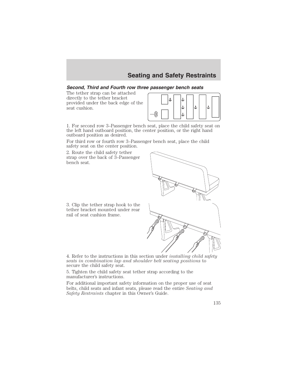 Seating and safety restraints | FORD 2002 E-450 v.2 User Manual | Page 135 / 256